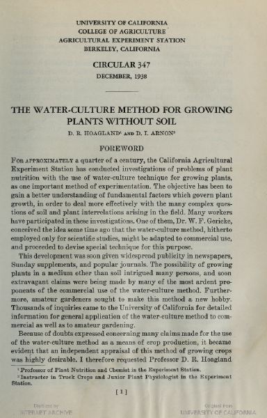 The water-culture method for growing plants without soil